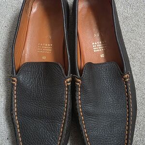 Geox Black Leather Loafers with Tan Stitching